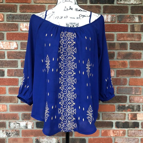 BLUE RAIN FRANCESCA’S  BLUE BLOUSE SIZE MEDIUM    NEW - Picture 1 of 11